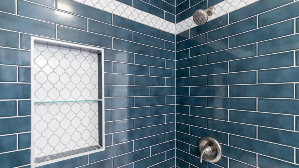 Bathroom tile refinishing after professional reglazing