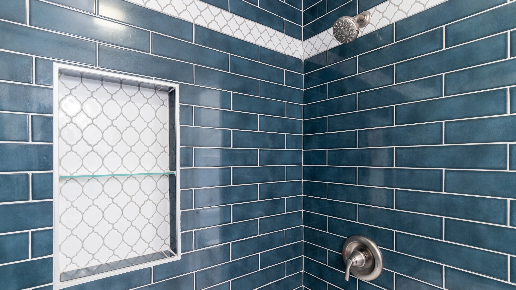 Bathroom tile refinishing after professional reglazing